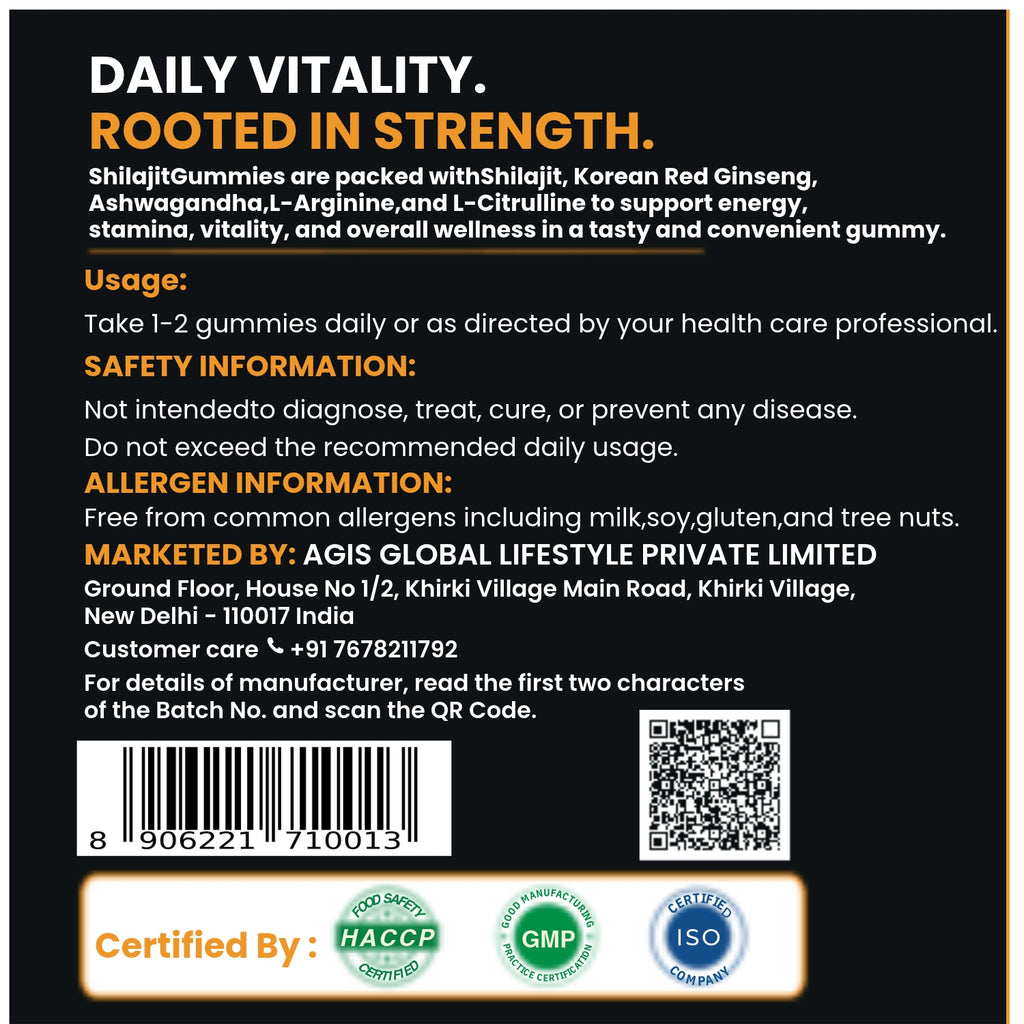 AGIS Shilajit Gummies - Blueberry, 30 Gummies