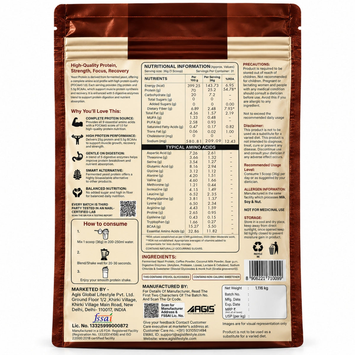AGIS Fermented Yeast Protein - 1.116kg