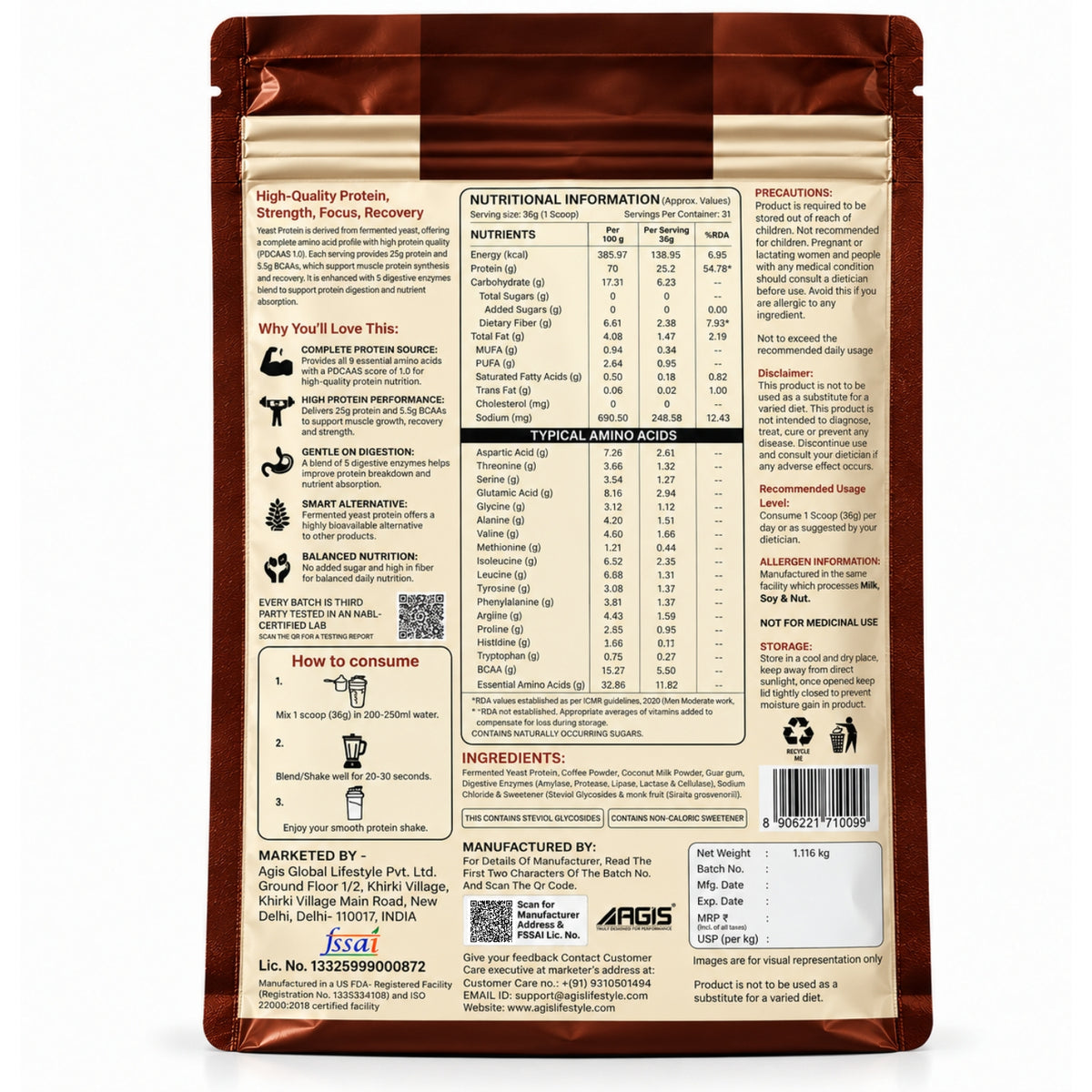 AGIS Fermented Yeast Protein - 1.116kg