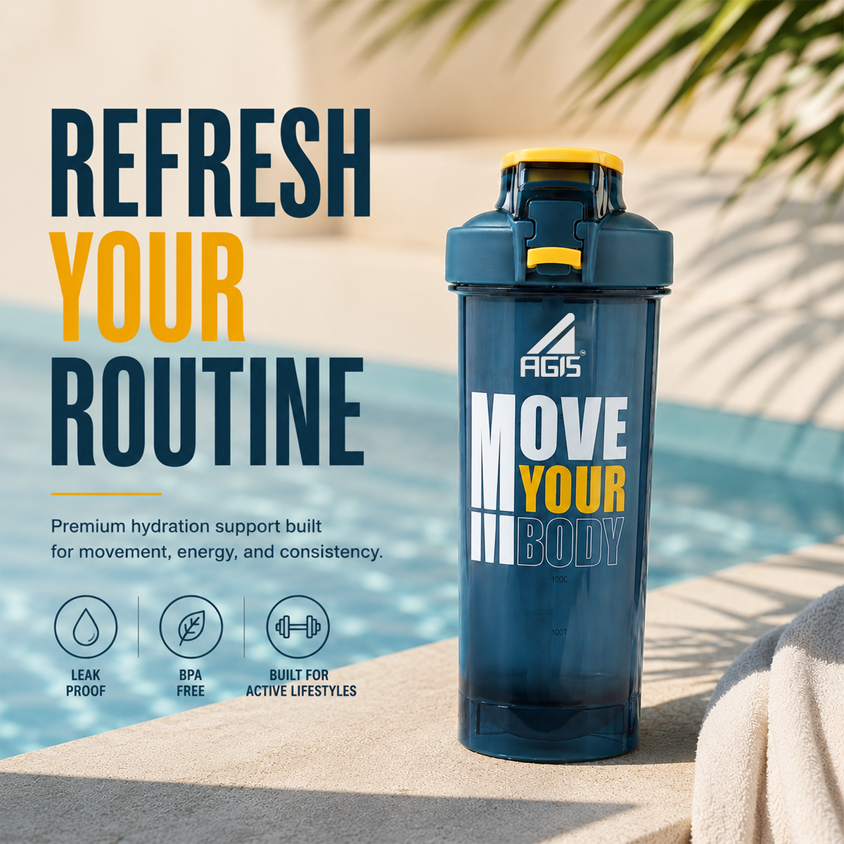 AGIS Sip & Drink Protein Shaker Bottle
